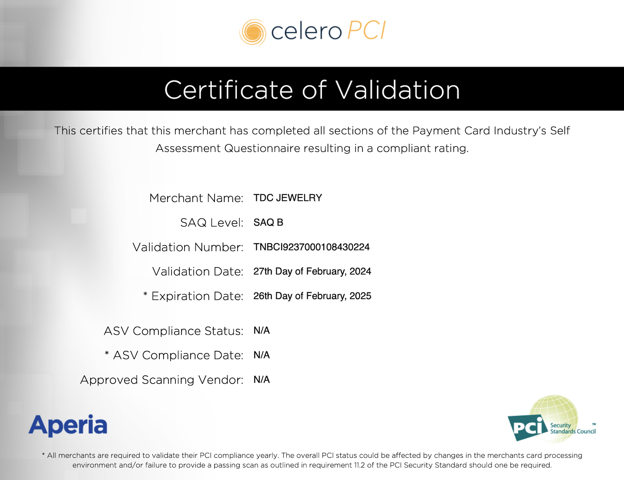 compliassure certificate of validation